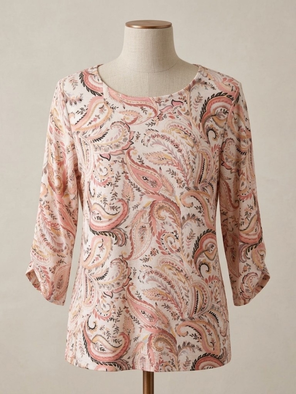 Chico's Pink Paisley Scoop-Neck Long Sleeve Top Size 3 #180